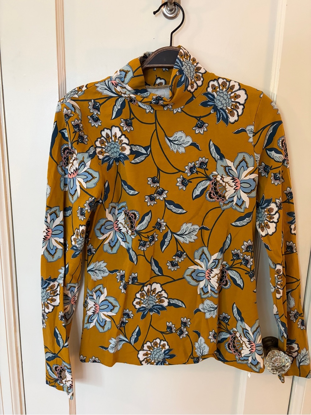 Maeve | Anthropologie Mustard Floral Mock Neck